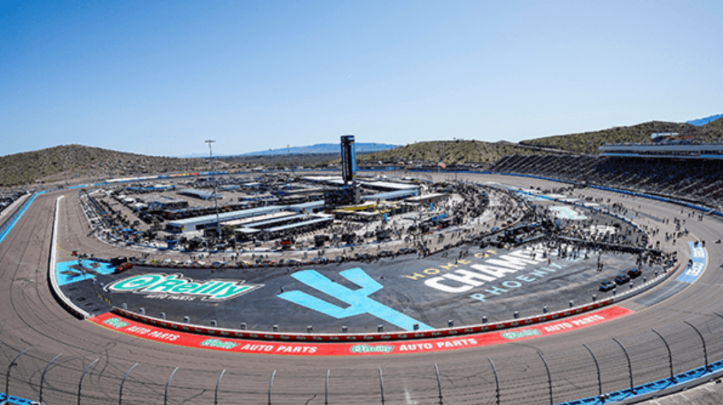 Image of the NASCAR cup series track at the Phoenix Raceway.
