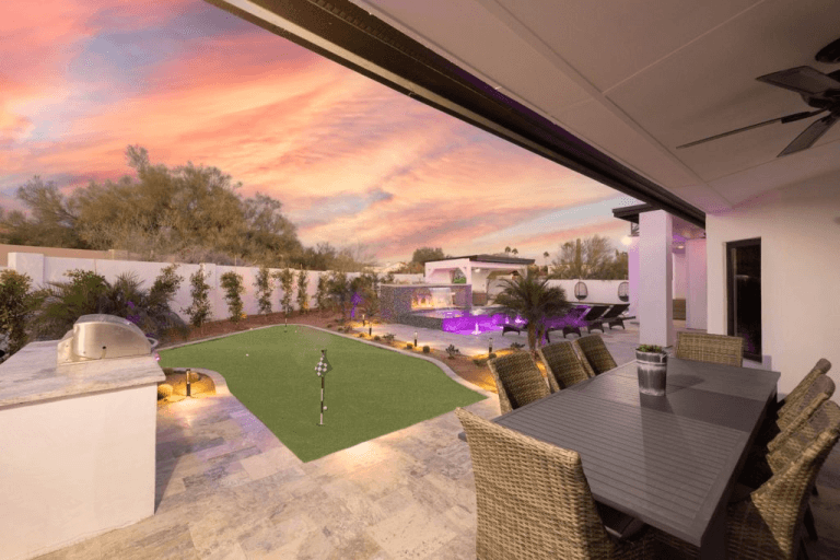 Vacation home putting green.