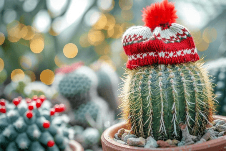 Cactus with a Christmas hat.