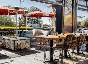 Exterior seating options at Blanco Tacos + Tequila.