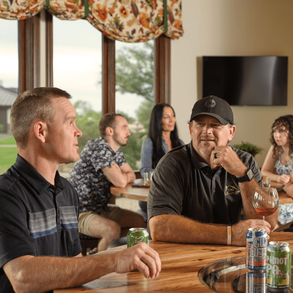Image of Scottsdale spring training fans relaxing at HÓZHÓ Main Estate at Lone Mountain.