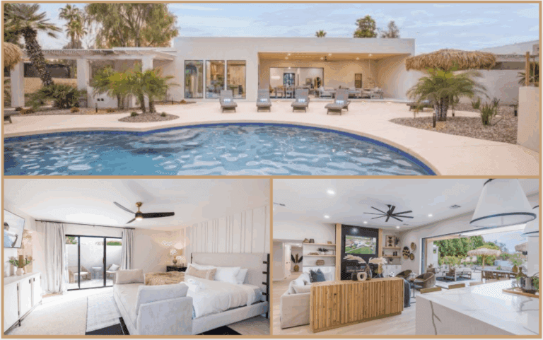 A collage of various pictures of HÓZHÓ Residence on Paradise Palms.