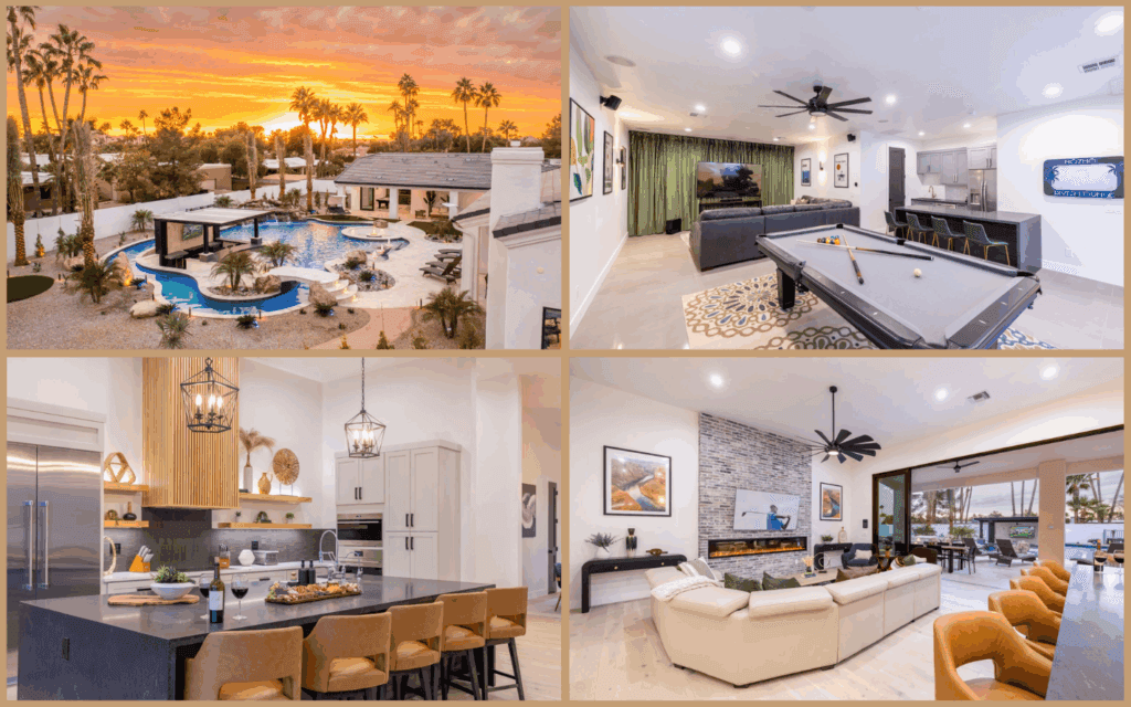 A collage of various pictures of Estate on the River.