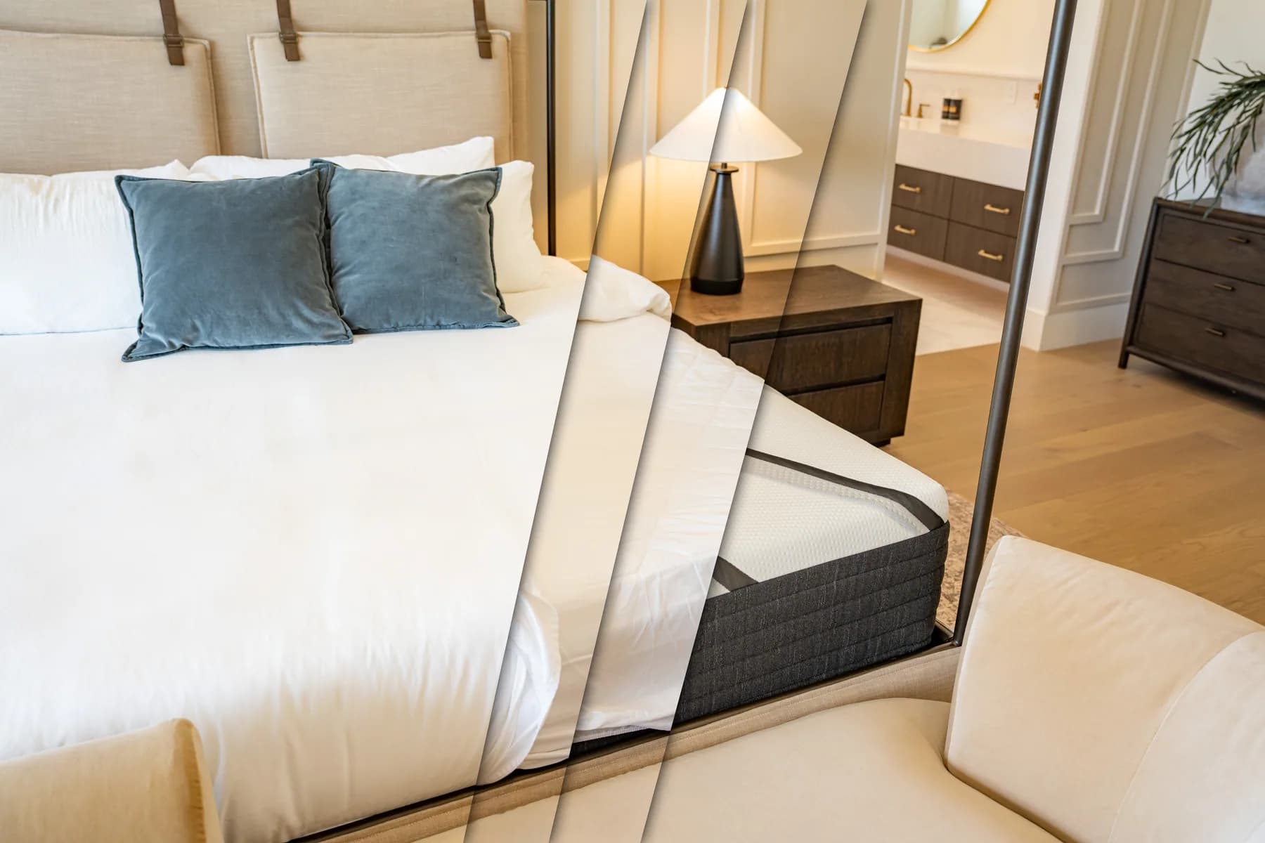 A HÓZHÓ Scottsdale bed with a crisp white cover and a mattress side detail.