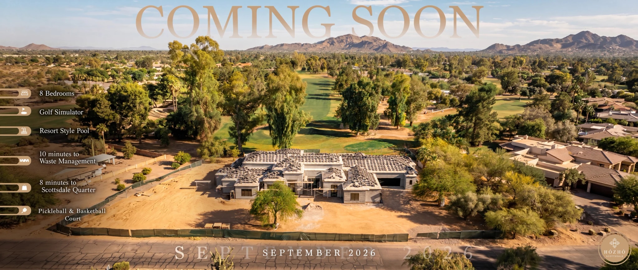Coming soon: Estate on the Front 9 in Scottsdale with eight bedrooms, a golf simulator, resort-style pool, pickleball and basketball court.