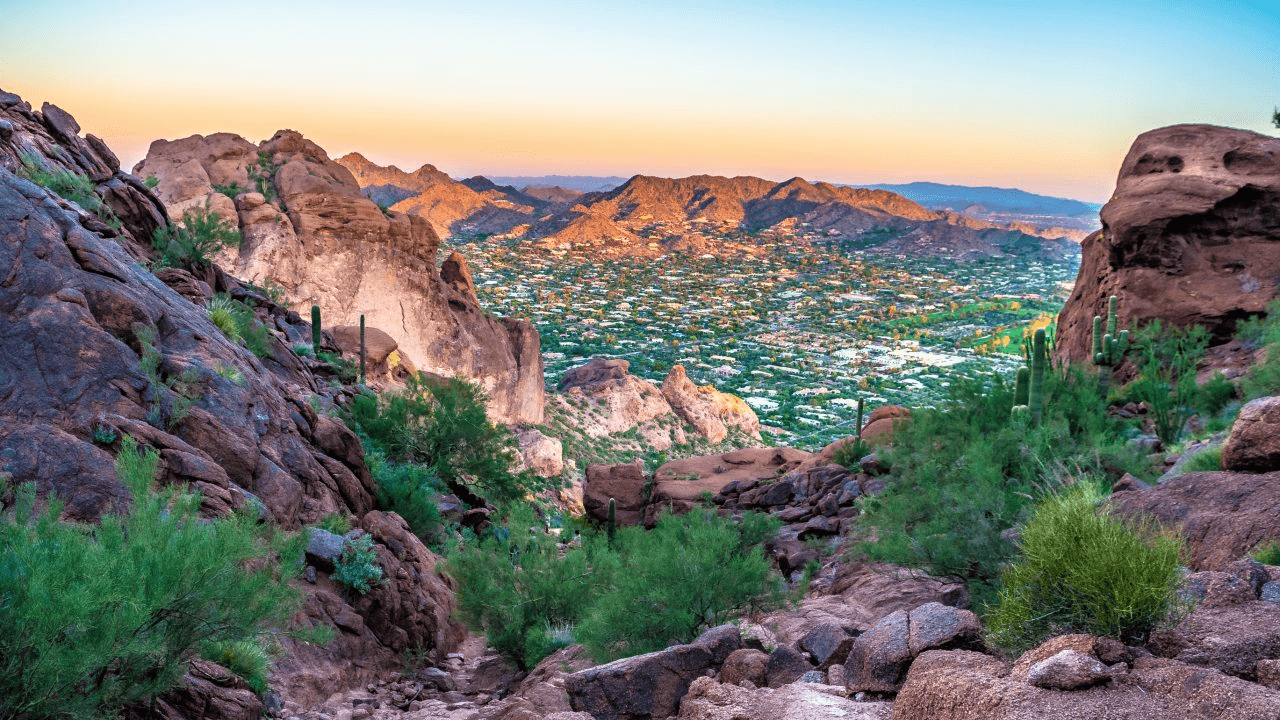 Sunrise in the mountains of a desert.
