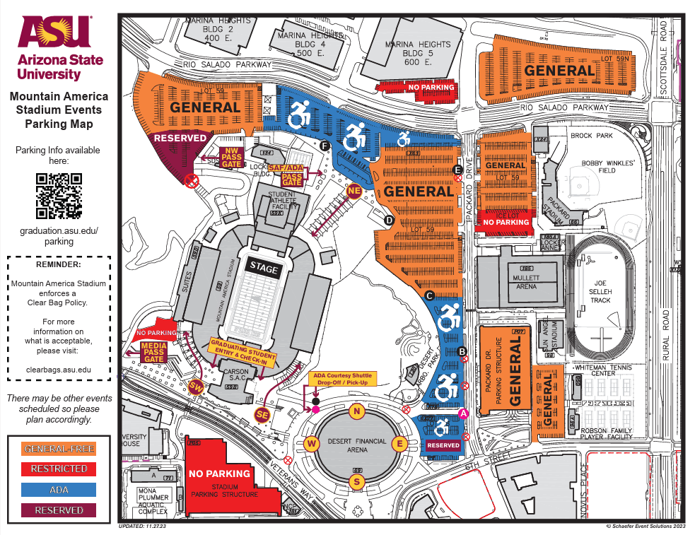 An image of the parking facilities for ASU graduation ceremonies.
