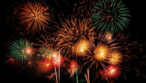 Colorful fireworks exploding in the night sky.