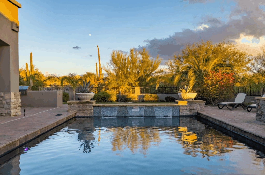 A luxury pool at a North Scottsdale vacation rental in the desert.
