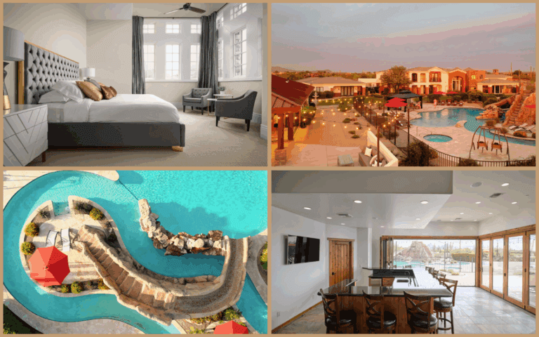 Large Scottsdale estate perfect for family reunions and group vacations with rsort-style lazy river pool and game rooms