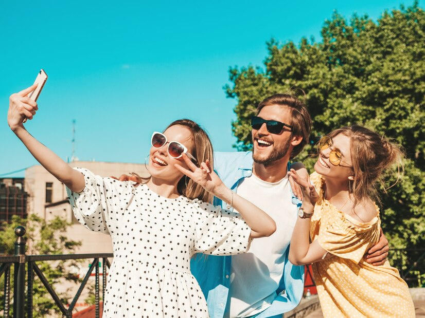 Picture of a family taking a selfie.