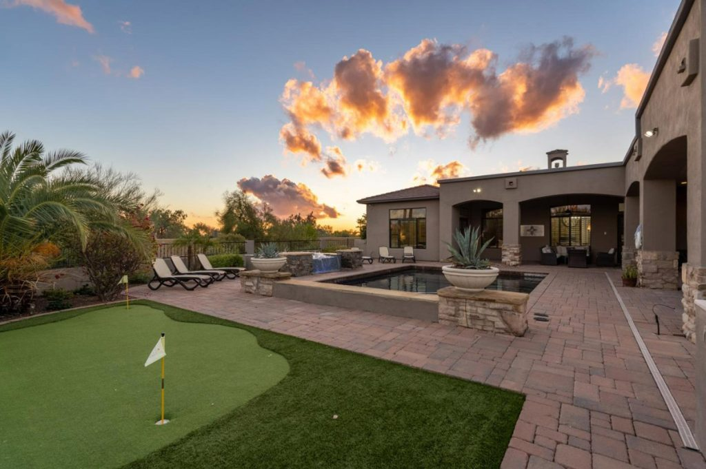 Outdoor area of a luxury rental property.