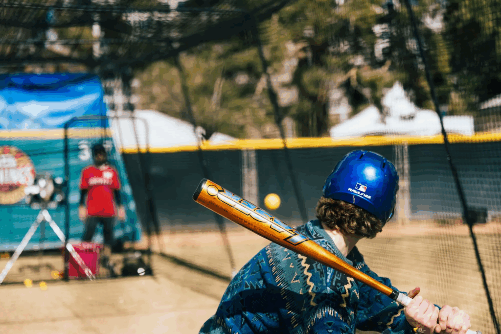 Baseball batting cage activity at the Innings Festival.