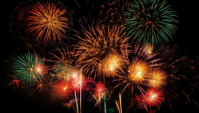 Colorful fireworks exploding in the night sky.