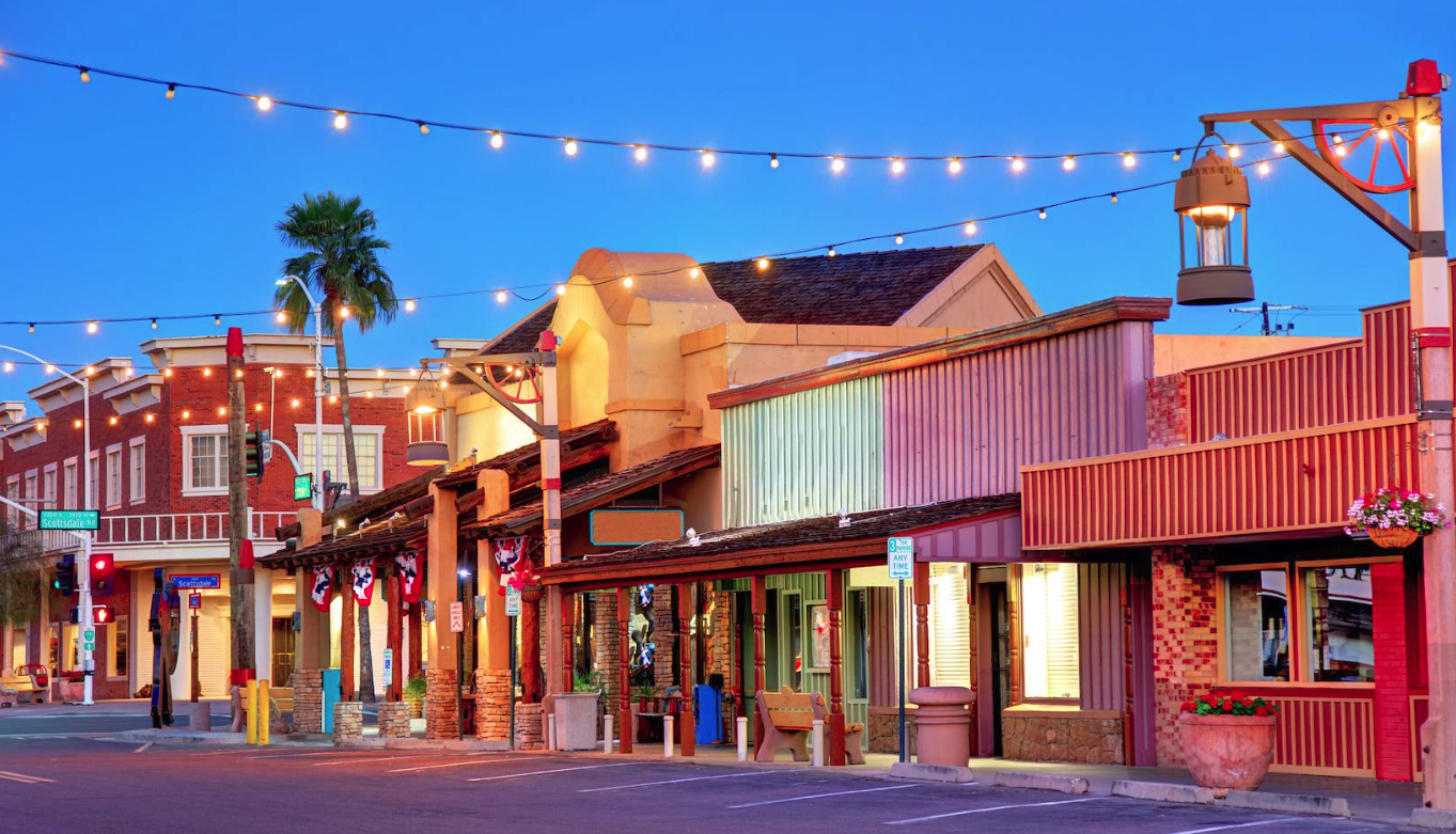 Night time image of Old Town Scottsdale shopping.