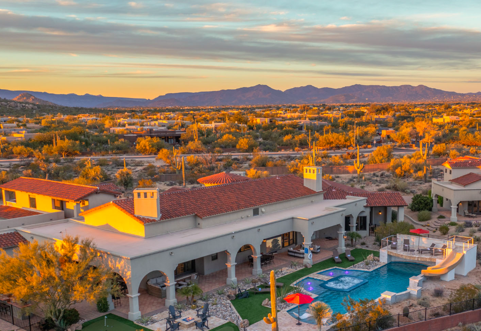 Drone image of HÓZHÓ East Estate at Lone Mountain property.