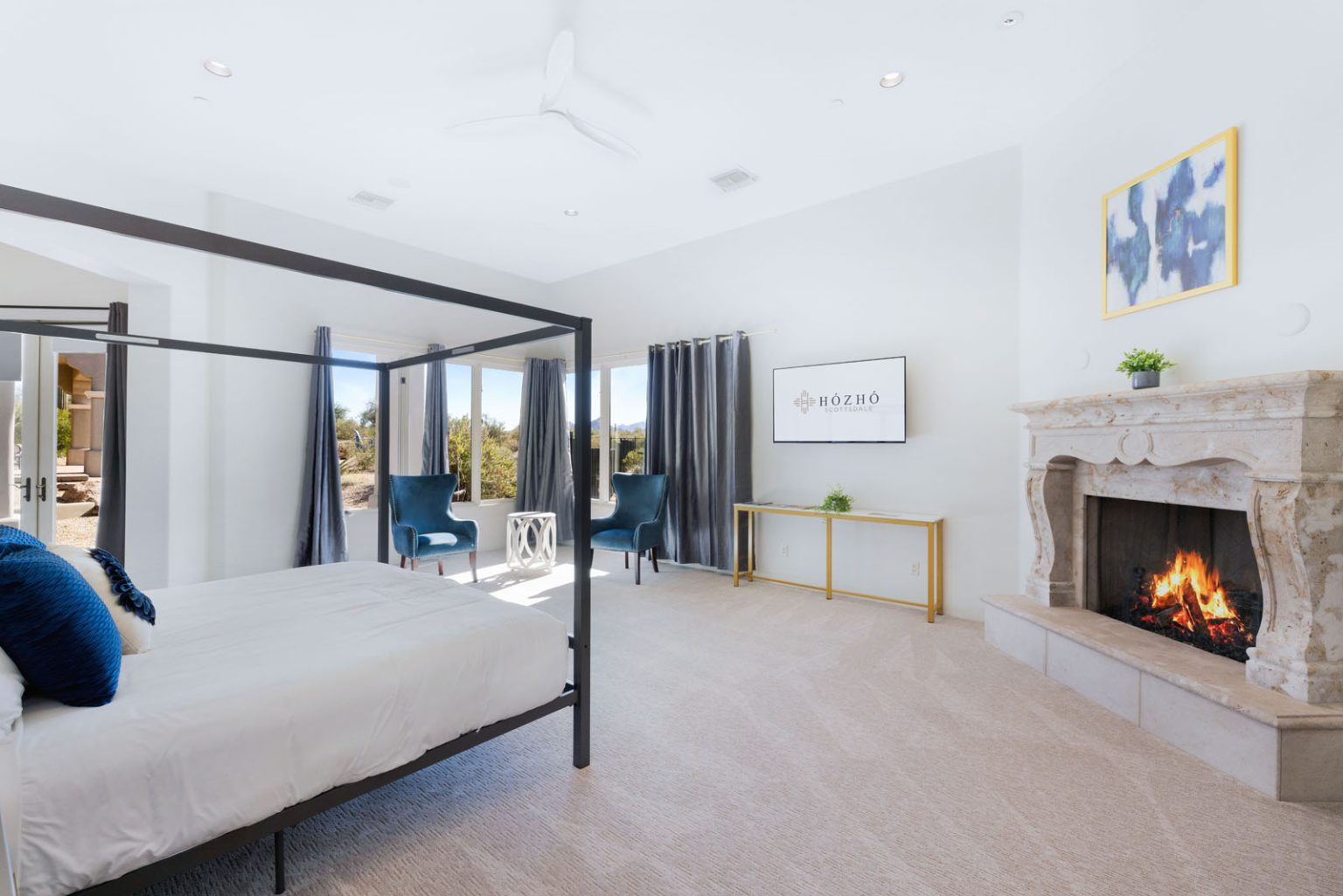 Image of one of the guest bedrooms at HÓZHÓ East Estate at Lone Mountain.