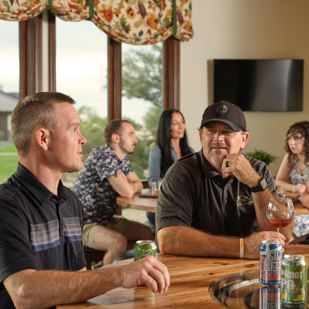 Image of Scottsdale spring training fans relaxing at HÓZHÓ Main Estate at Lone Mountain.