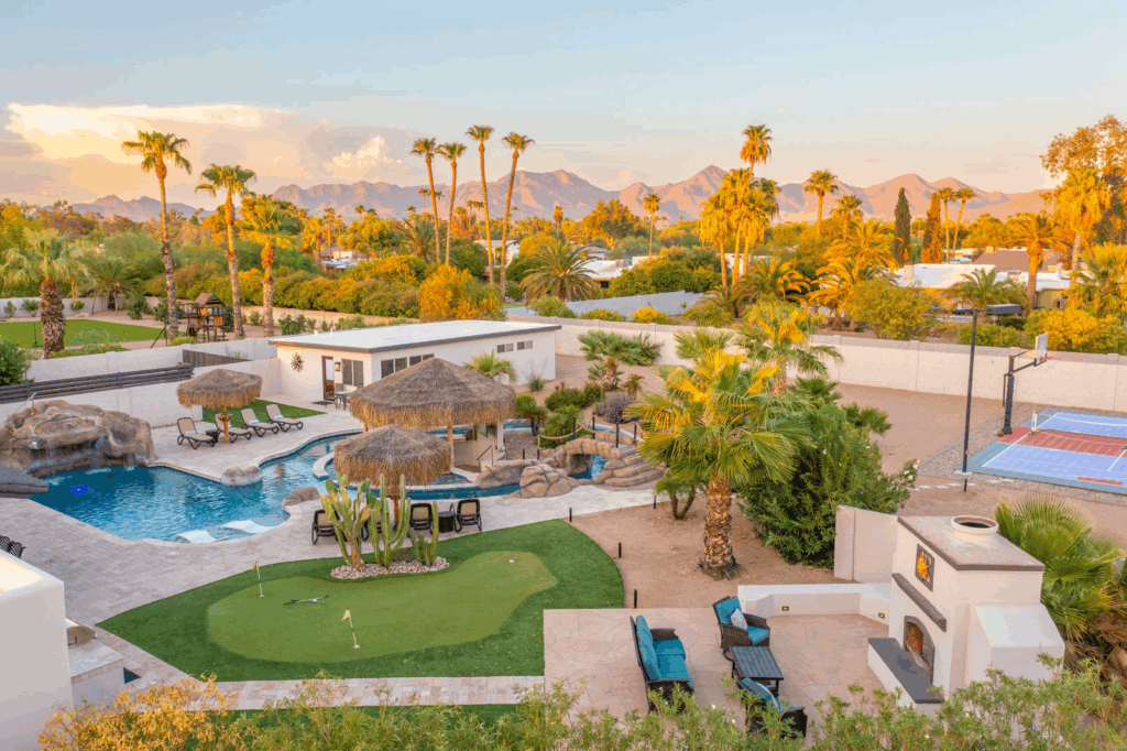 An overview image of a North Scottsdale vacation rental with spacious backyard. 