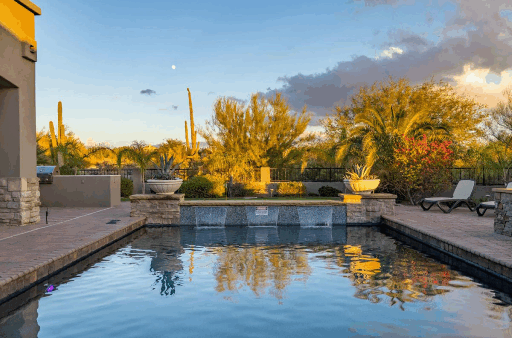 A luxury pool at a North Scottsdale vacation rental in the desert. 