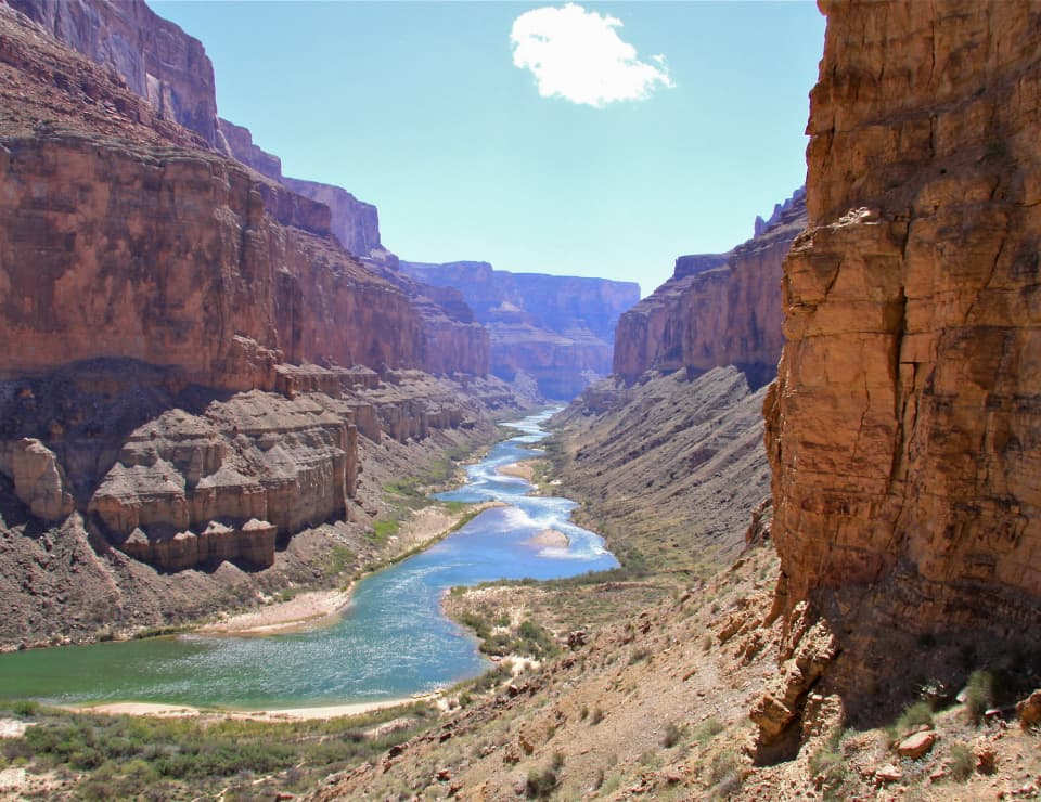 An image of the Colorado River running through the Grand Canyon National Park. 