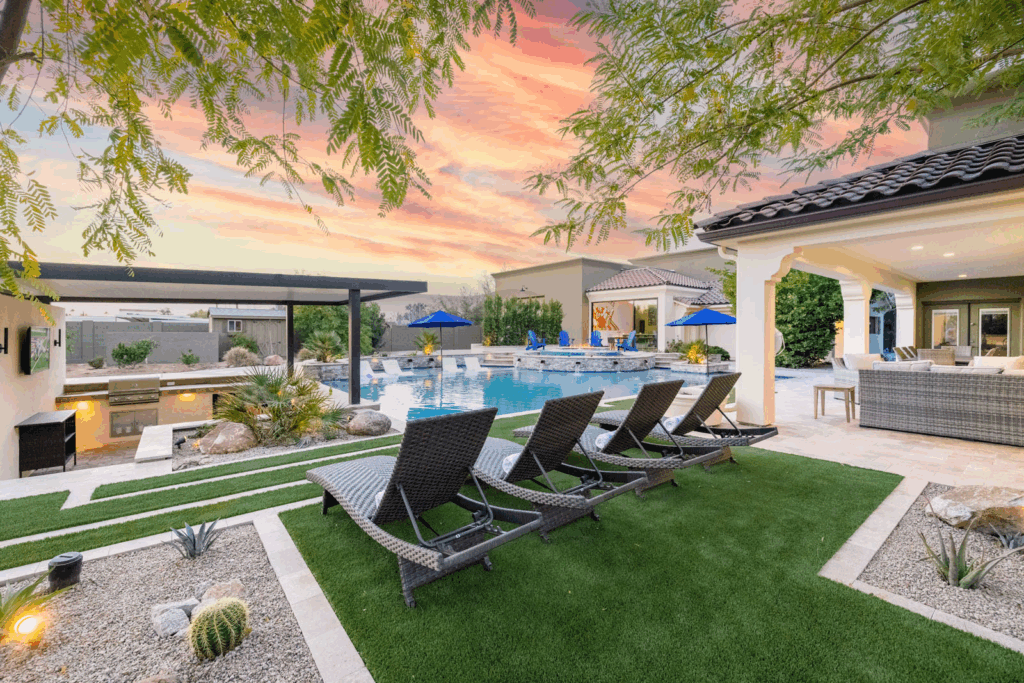 Central Scottsdale luxury home with bowling alley, swim-up bar, resort-style pool, and spacious family gathering areas.